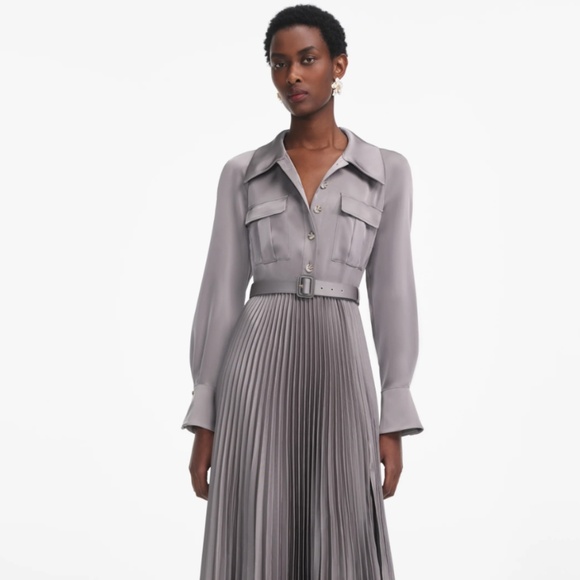 Self-Portrait Dresses & Skirts - self-portrait Grey Satin Pleated Maxi Dress - Size US0 - MSRP $765 - NWT